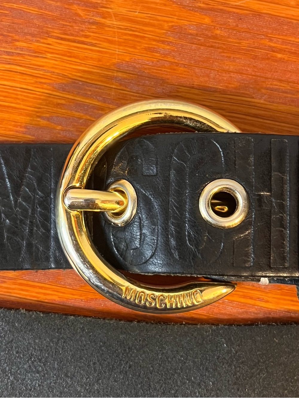 Moschino Black Embossed Leather Logo Belt